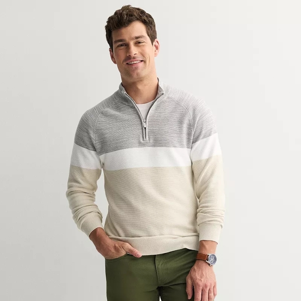 Sonoma Men's 1/4 Zip Pullover Sweater in  White, Gray and Cream Size XL